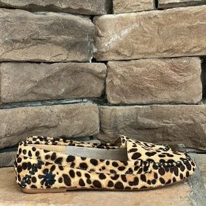 Jack Rogers Millie Leopard Print Calf Hair Mocs‎ with Whipstitch Detailing / 6